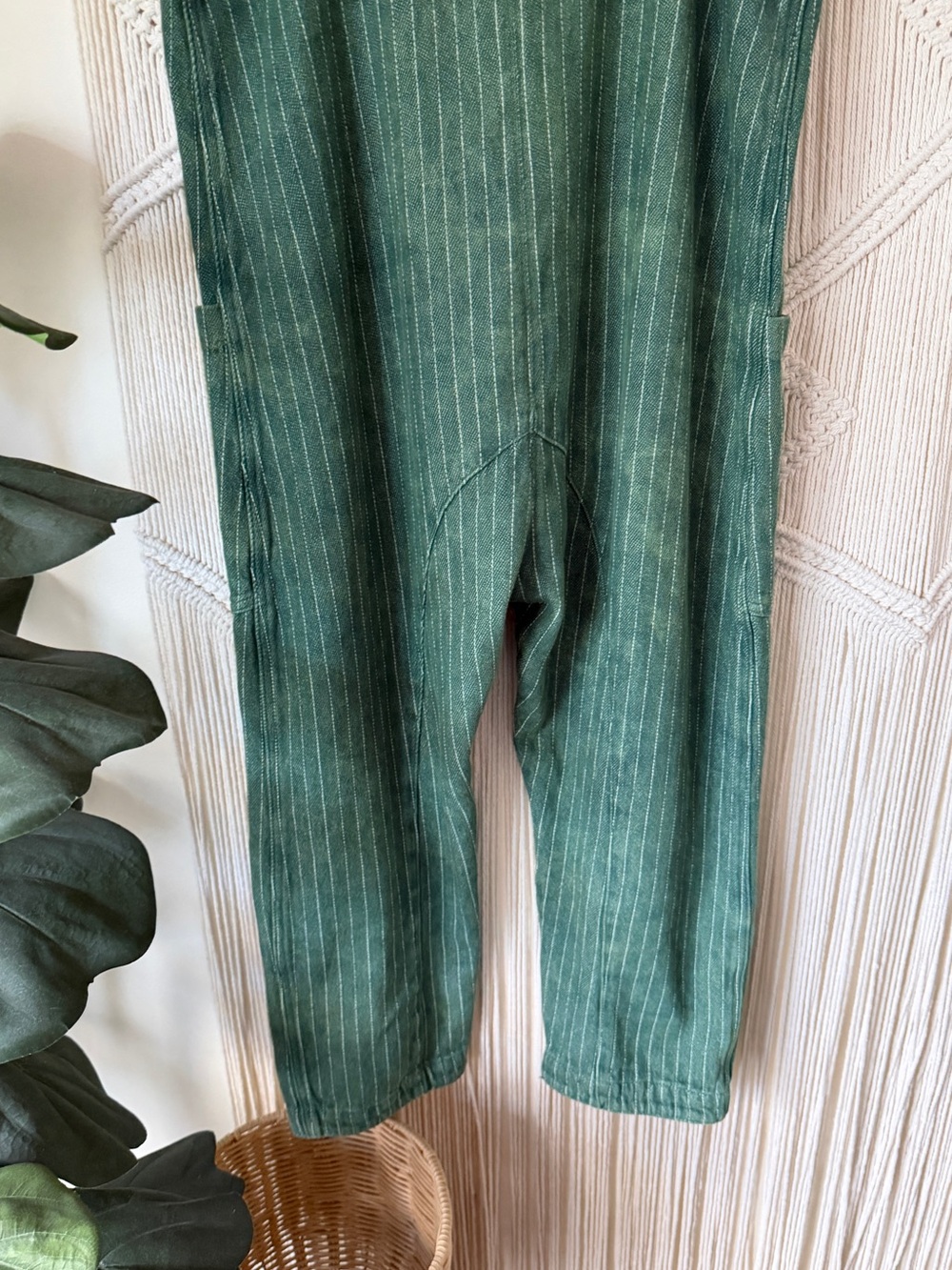 We the Free High Roller Mineral Wash Green Pinstripe Overall Jumpsuit M - Picture 13 of 16